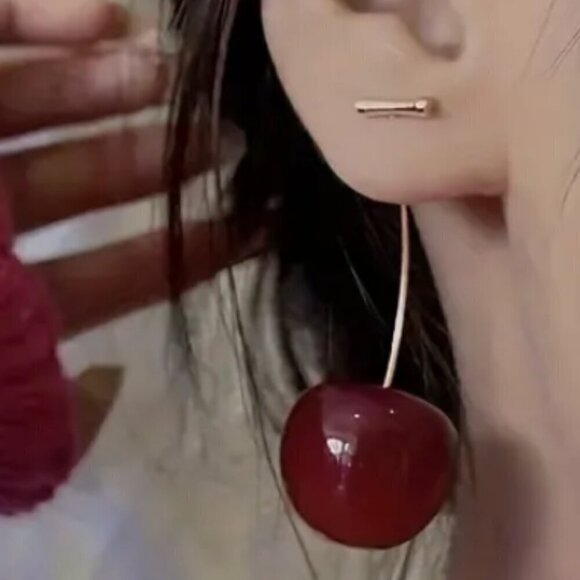 Women's Earrings Chic Cherry Stud Earrings - Fashionable & Versatile, - Picture 4 of 5